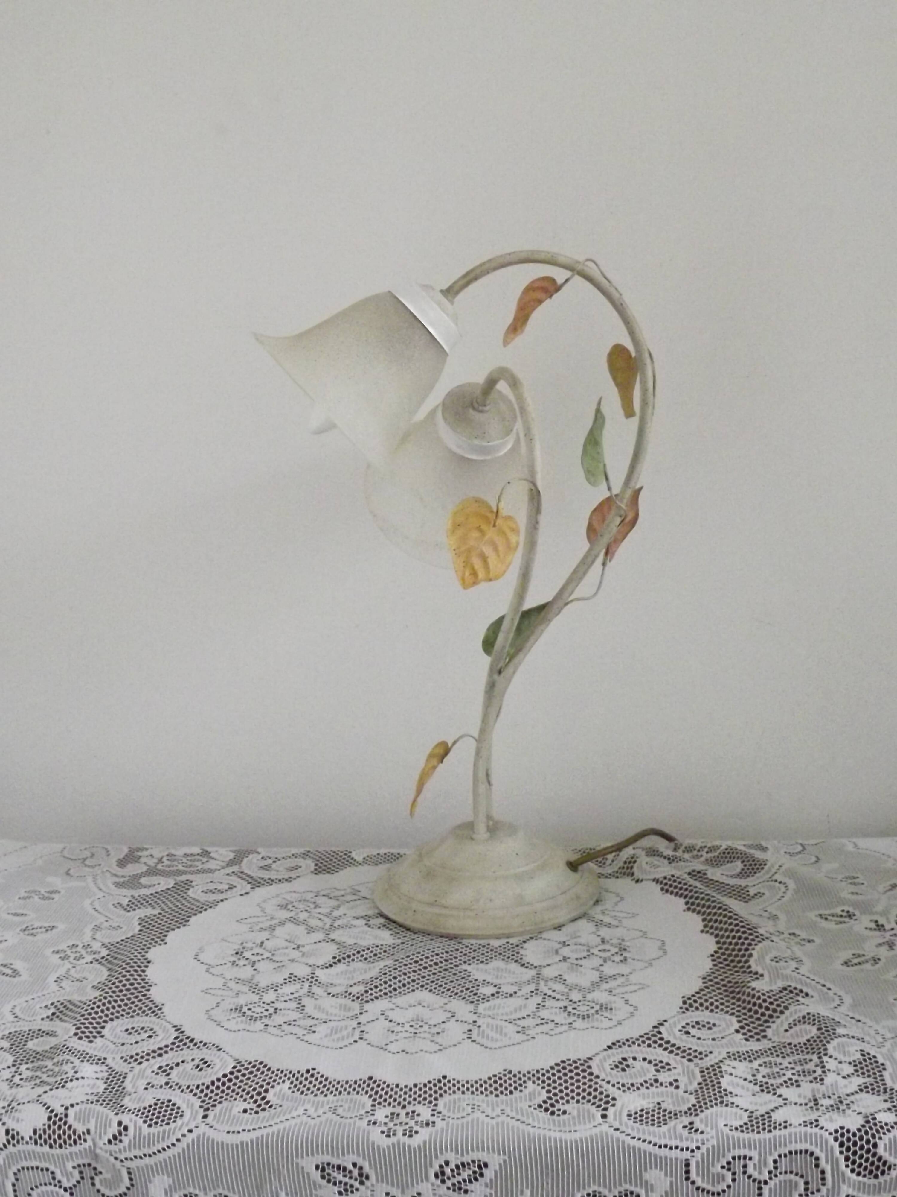 Vintage French double table lamp with glass shade "Autumn Leaves" 5488