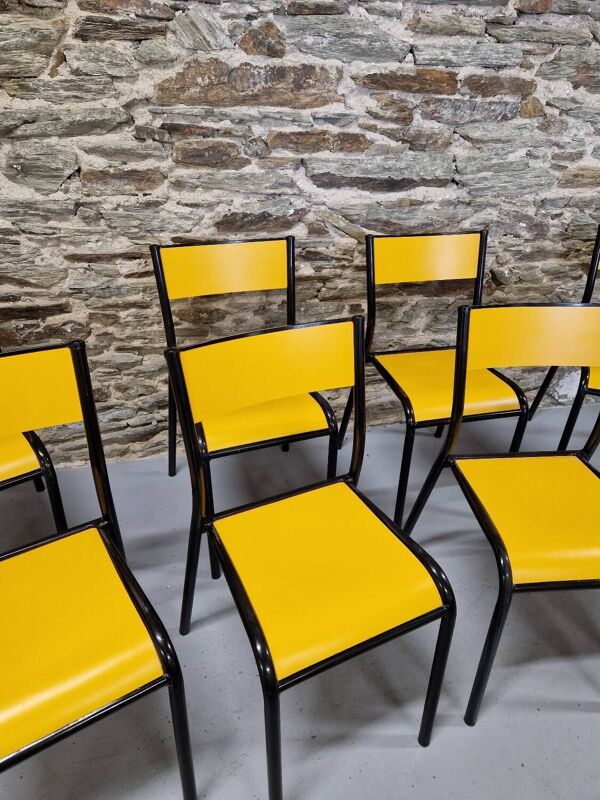 Lot de 8 chaises jaunes mullca 510