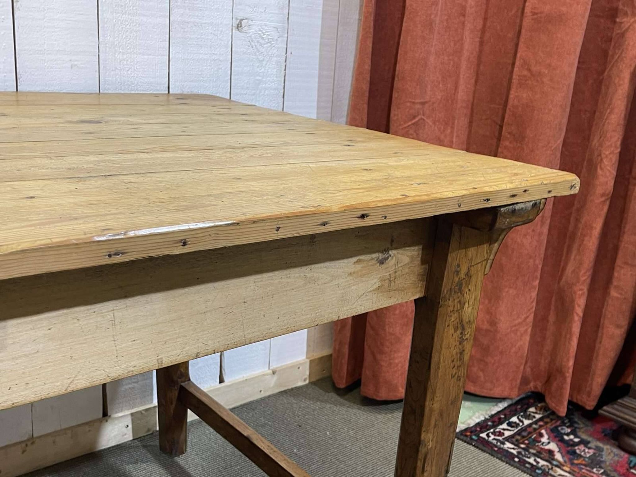 Early 20th-century farmhouse table made of fir, elm, and chestnut.