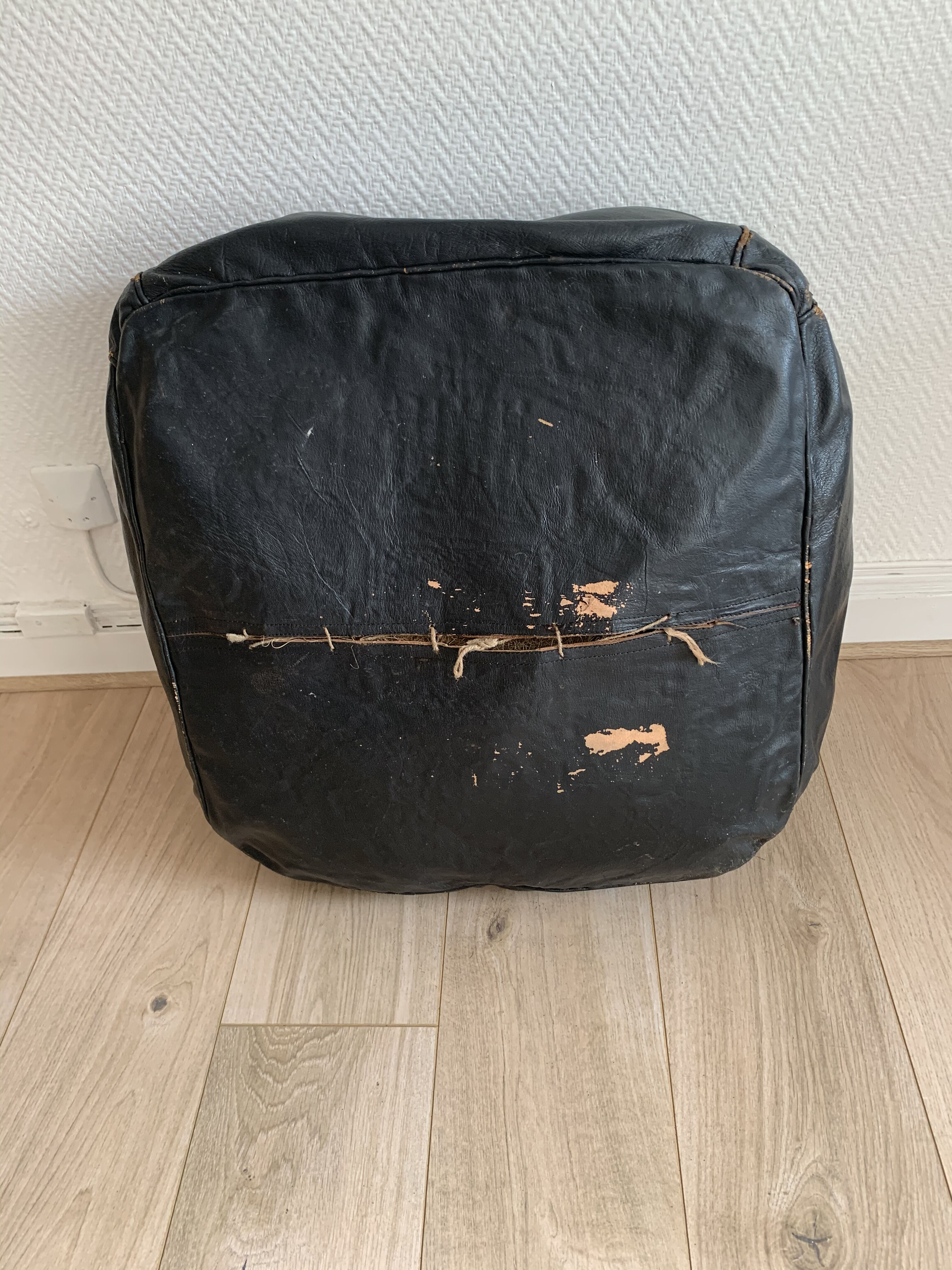 Moroccan vintage square leather pouf