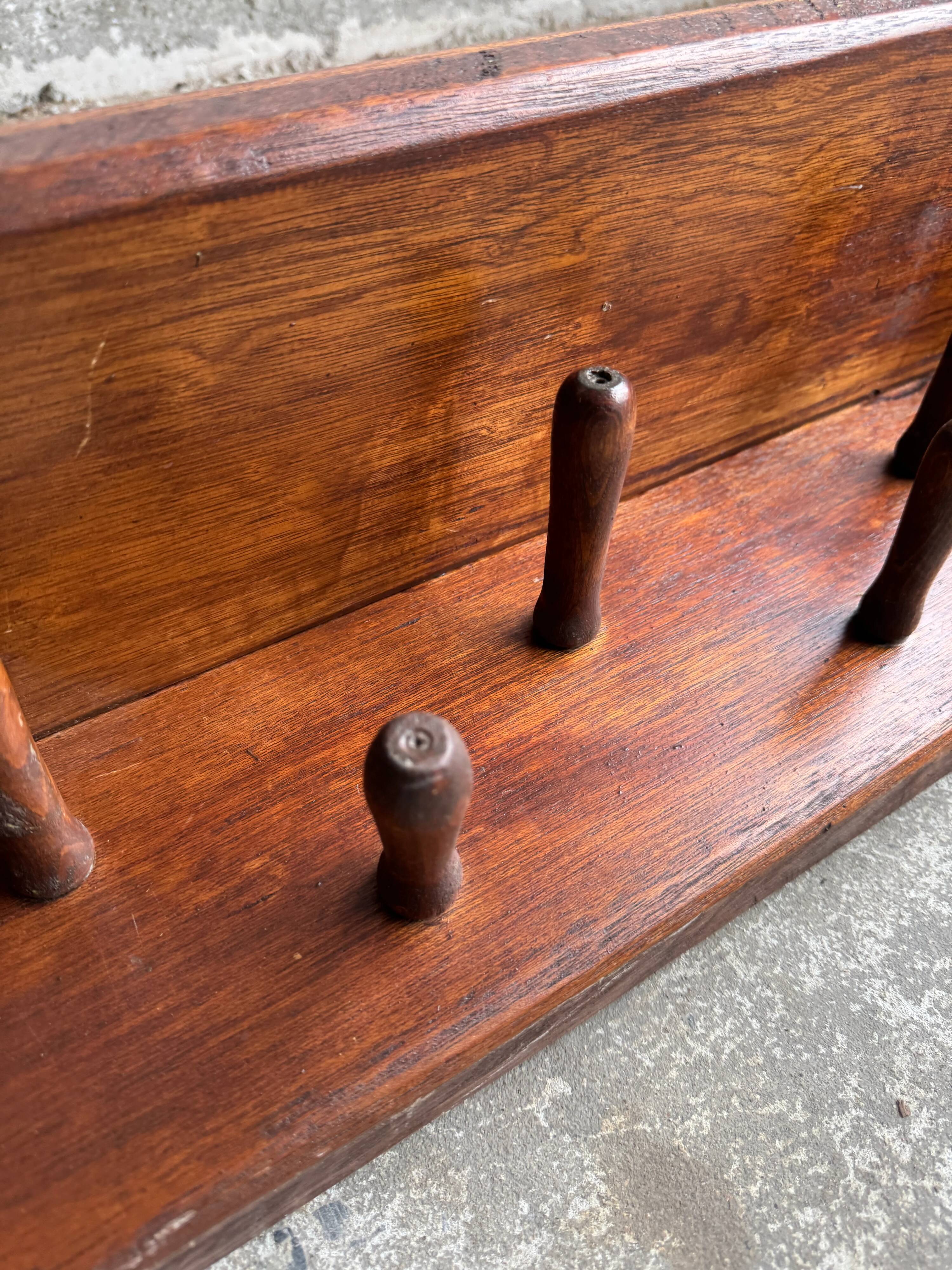 Extra-Long Solid Wood Wall Coat Rack, Walnut Brown, 20 Pegs — Mid-Century Vintage