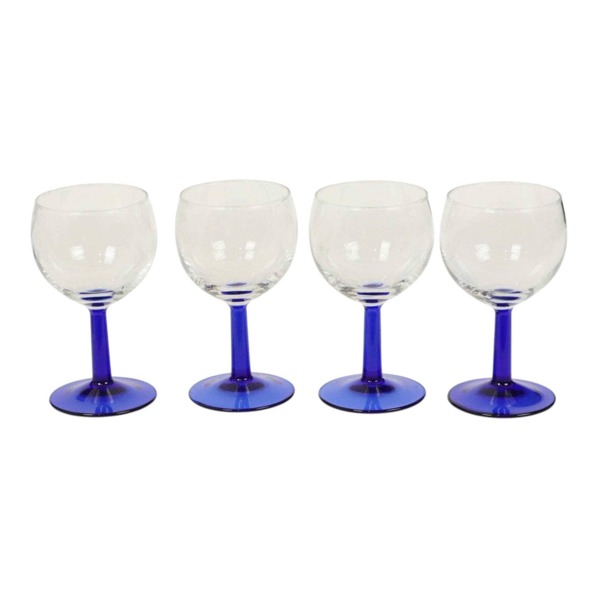 Set of Arcoroc Wine Glasses Cobalt Blue Base France 1980s