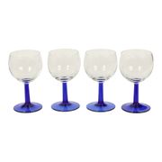Set of Arcoroc Wine Glasses Cobalt Blue Base France 1980s