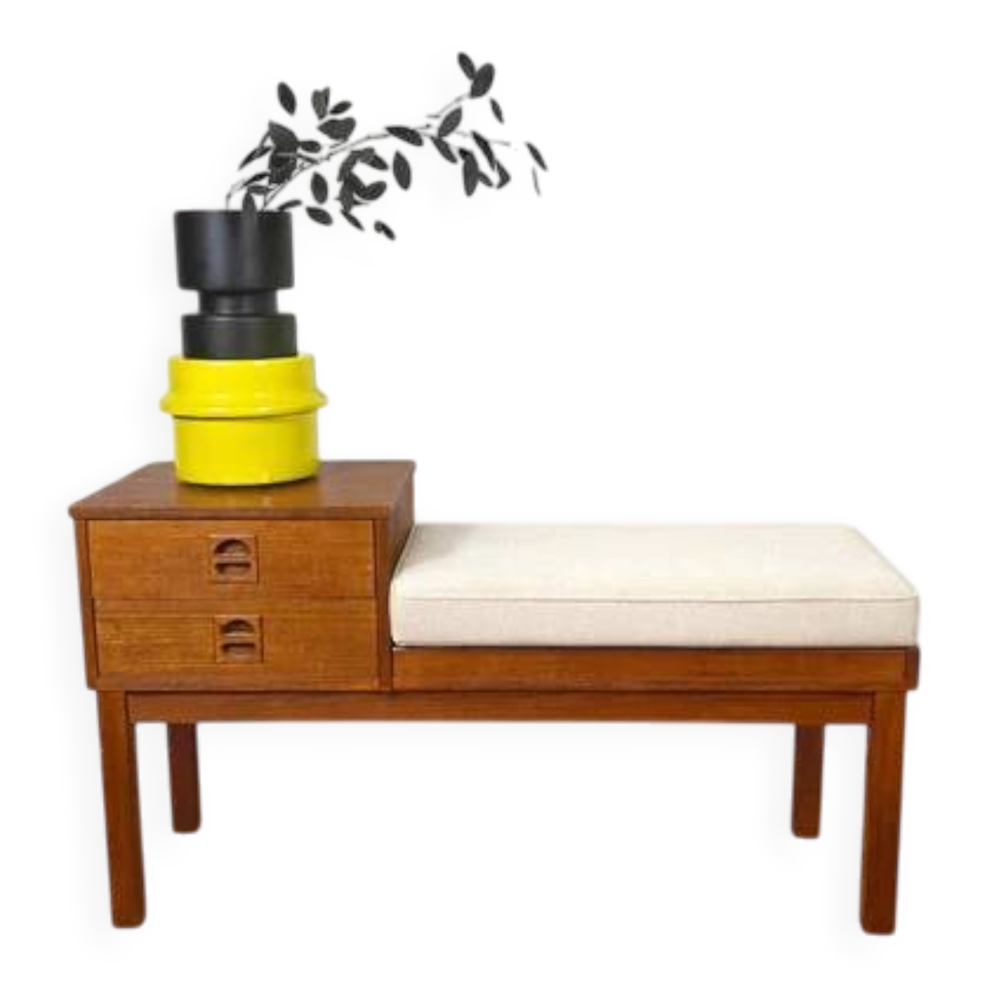Mid-century teak bench with drawer | 1960s Danish design