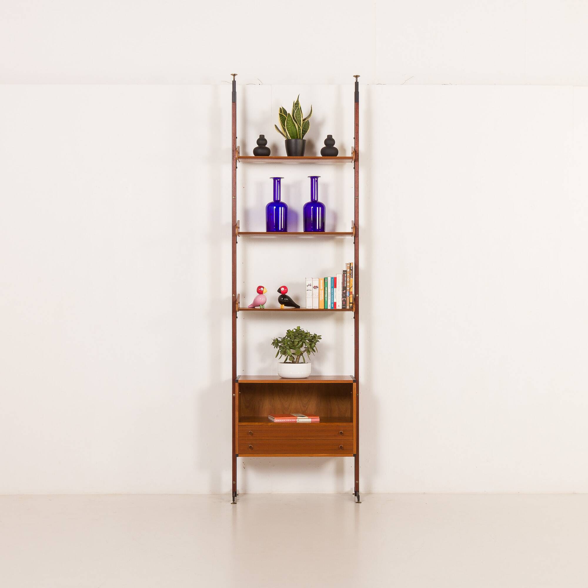 Italian floor to ceiling wall unit or room divider in teak, 1960s