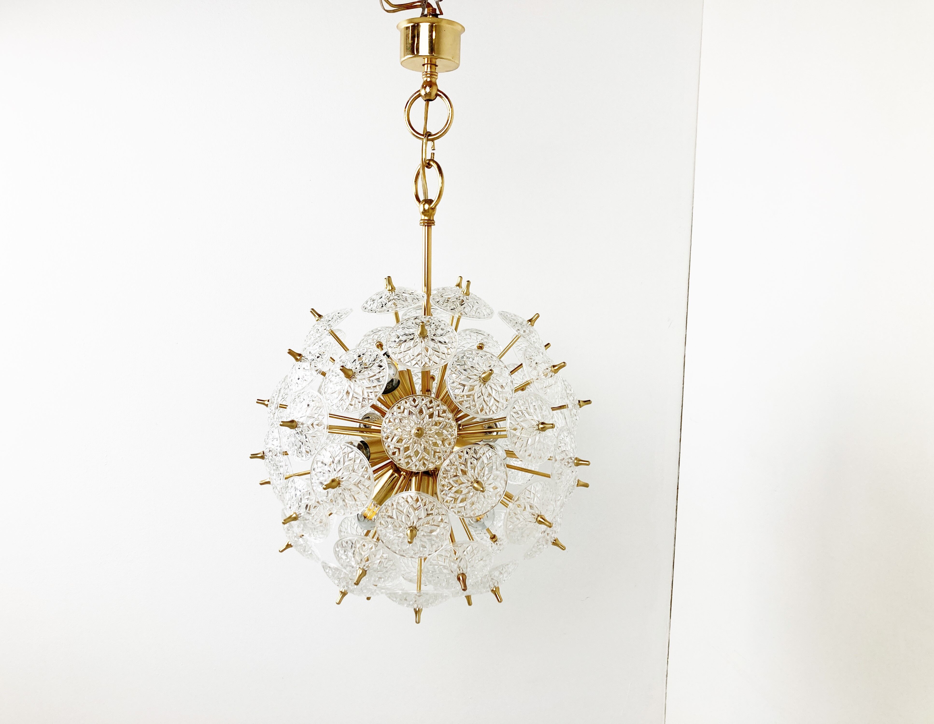 Mid century brass and crystal sputnik chandelier by Val saint lambert, 1960s