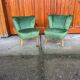 2 fauteuils cocktail hongrois en tissu vert, années 1950