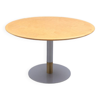 Table ronde pied central dessus bois années 1970