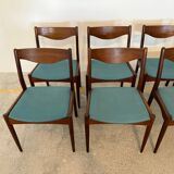 Set of 8 Vintage Danish Chairs by Søren Ladefoged – Teak & Blue Fabric