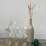 7 glasses with crystal stemmed yellow feet / cups