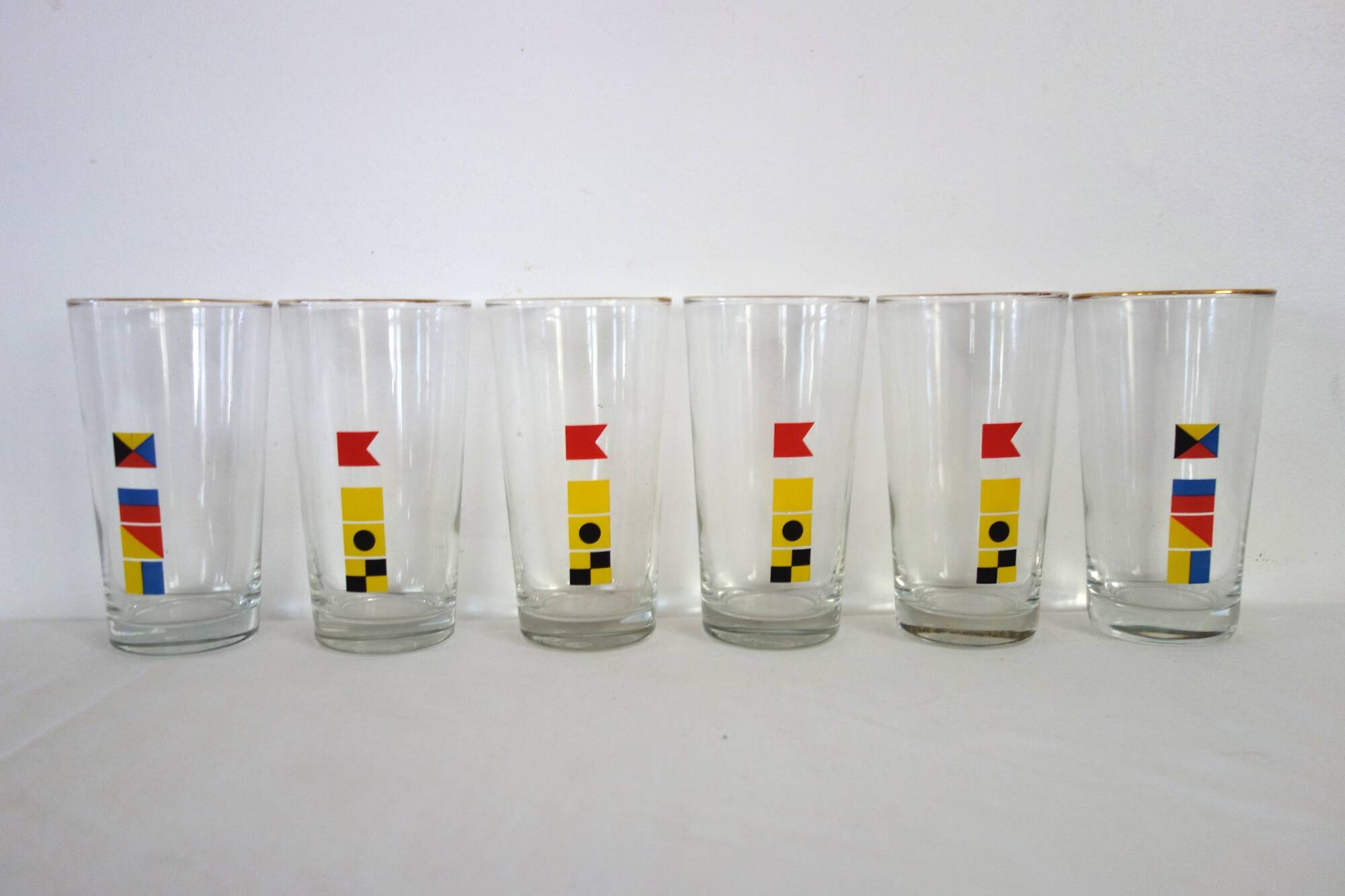 Set of 6 vintage Mobil advertising glasses