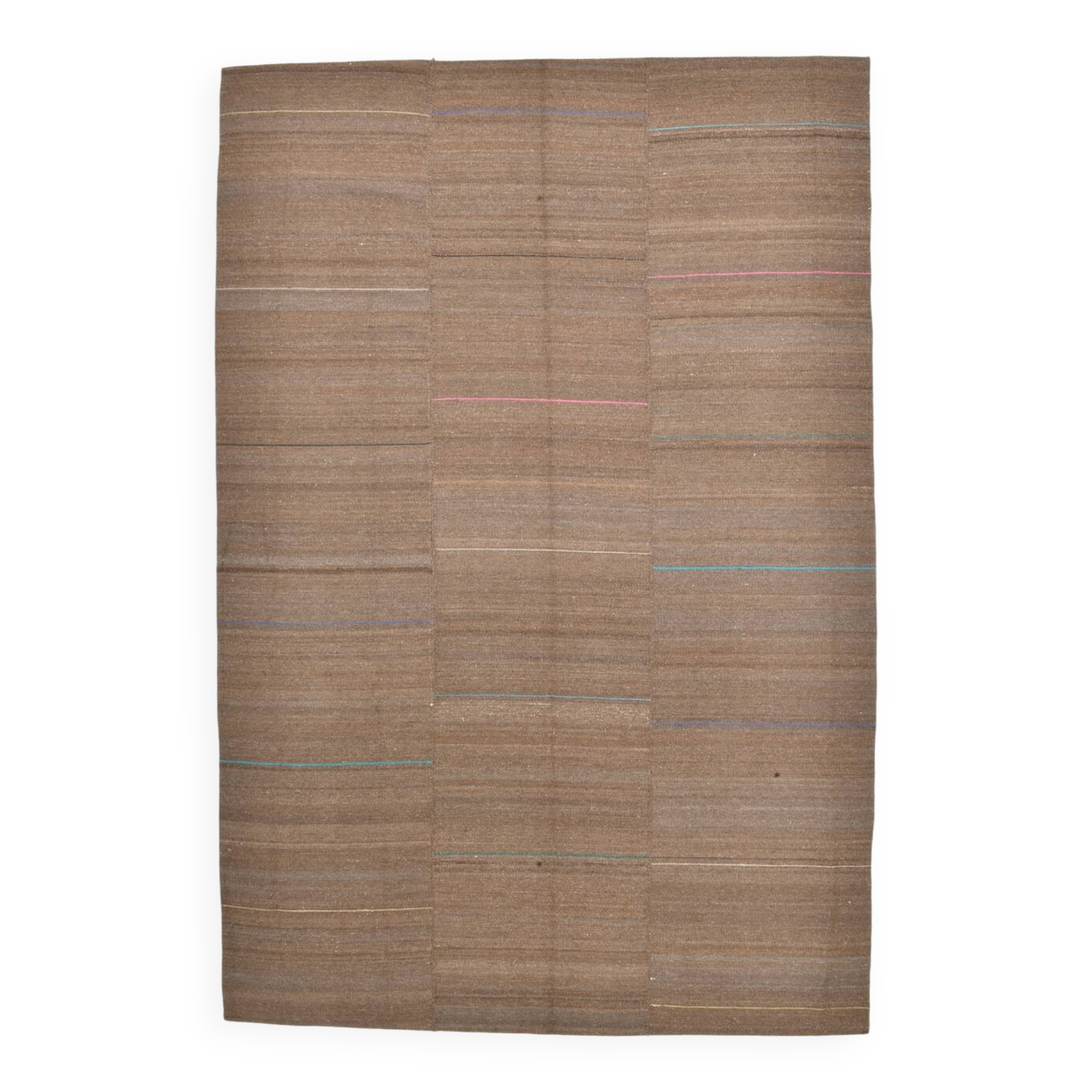7x11 Brown Turkish Large Kilim Rug, Ethnic Patterned Rug, 221x331 Cm