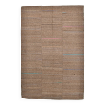 Grand tapis kilim turc marron 7x11, motif ethnique, 221x331 cm