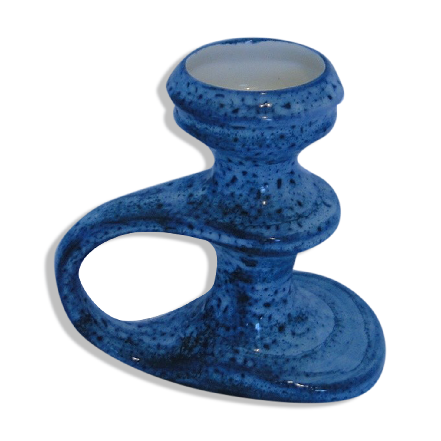 Vase with handle in turquoise blue glazed ceramic signed Loic Carnac