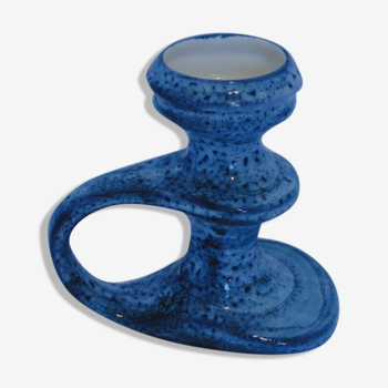 Vase a anse en ceramique vernissee bleu turquoise signe loic  carnac