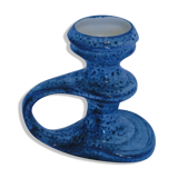 Vase with handle in turquoise blue glazed ceramic signed Loic Carnac