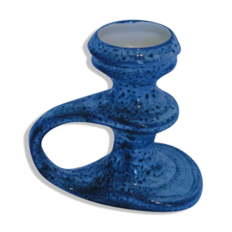 Vase with handle in turquoise blue glazed ceramic signed Loic Carnac