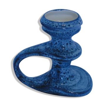 Vase with handle in turquoise blue glazed ceramic signed Loic Carnac