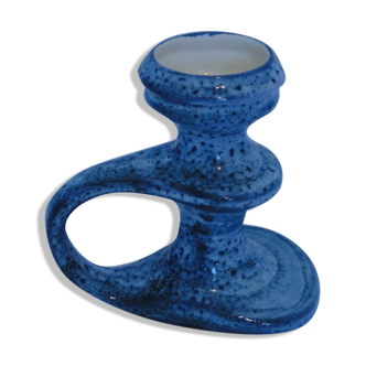 Vase a anse en ceramique vernissee bleu turquoise signe loic  carnac