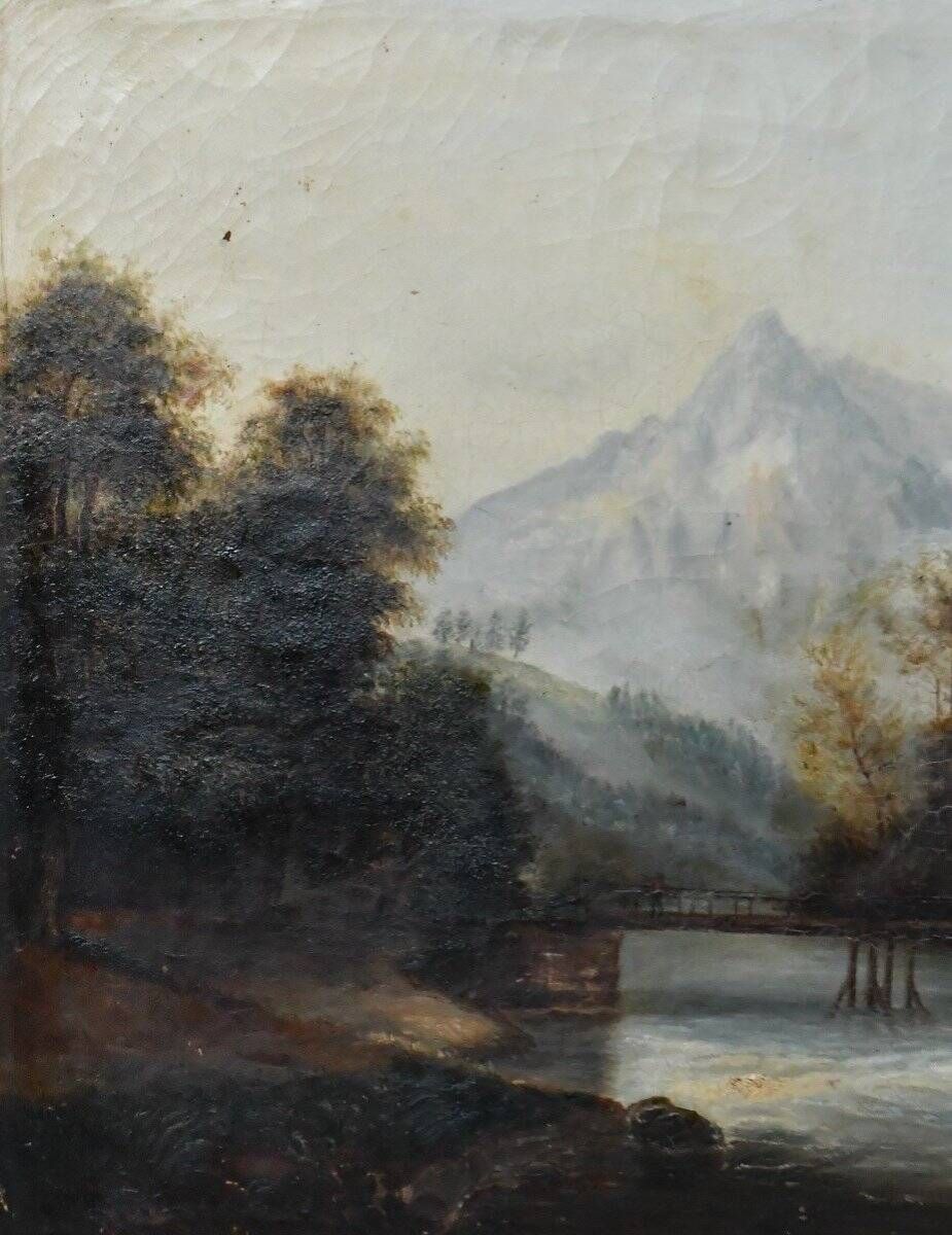 French school of the 19th century Oil on canvas House by the river