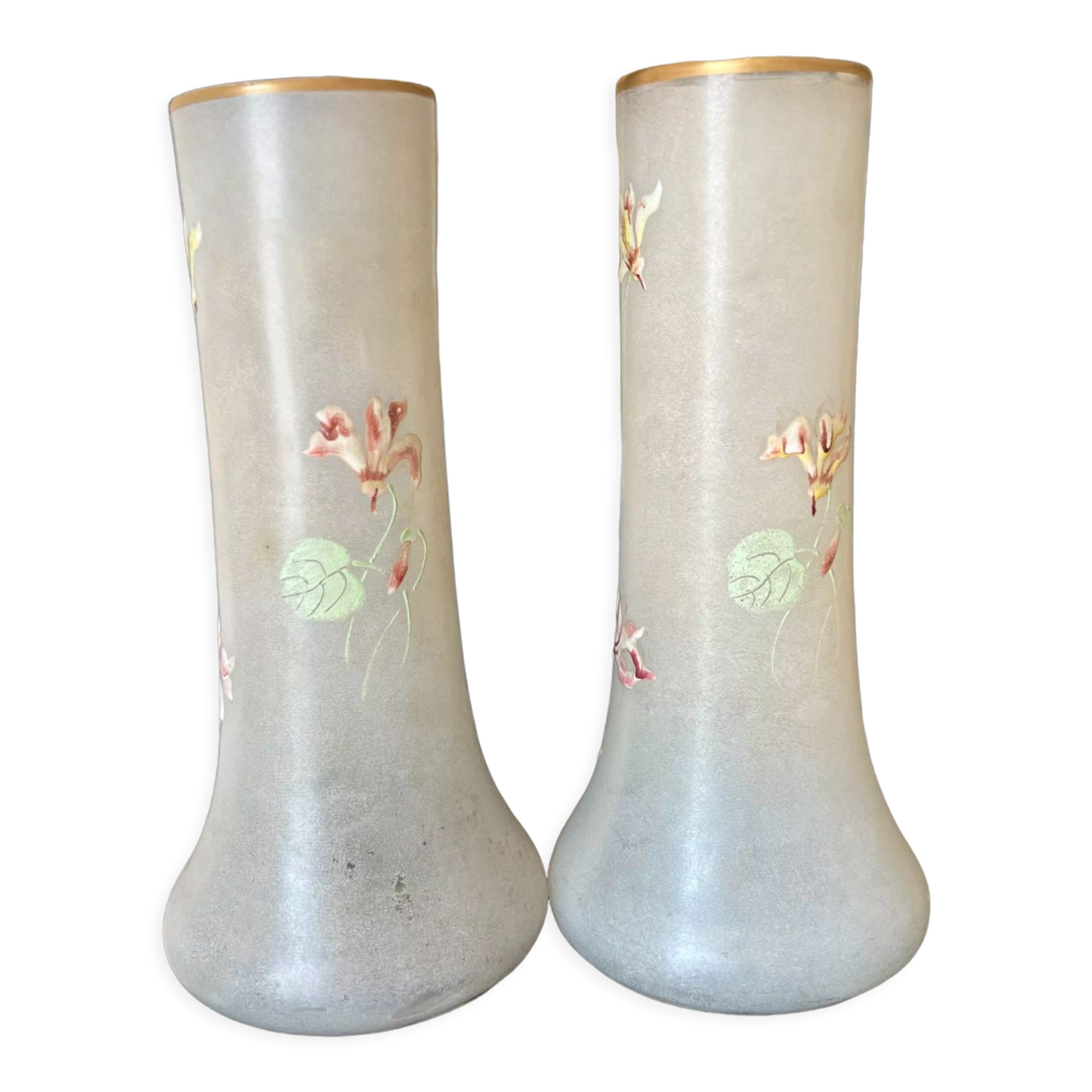 Pair of vases with flower motif by Legras late nineteenth early twentieth century