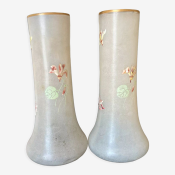 Pair of vases with flower motif by Legras late nineteenth early twentieth century