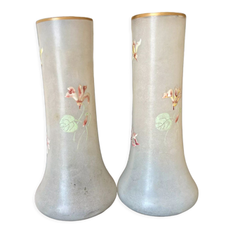 Pair of vases with flower motif by Legras late nineteenth early twentieth century