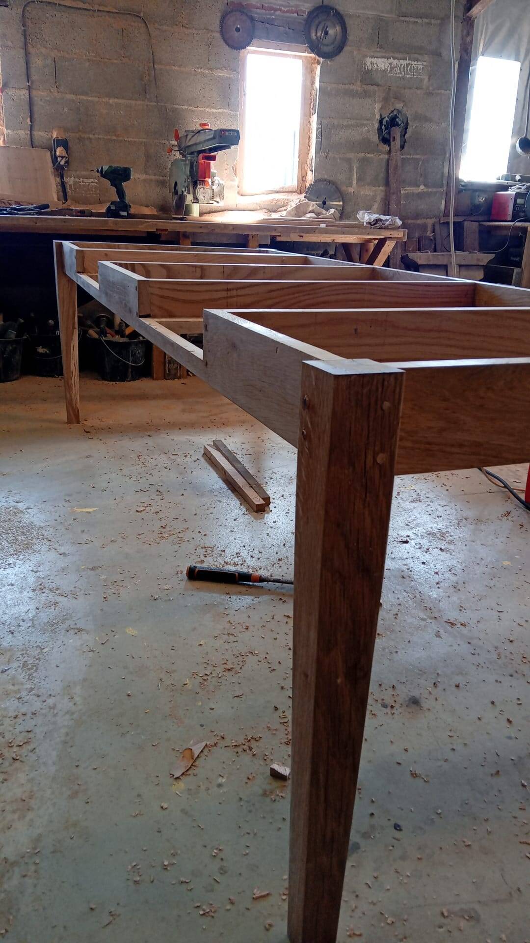Large solid oak farmhouse table with two drawers 260 cm x 100 cm