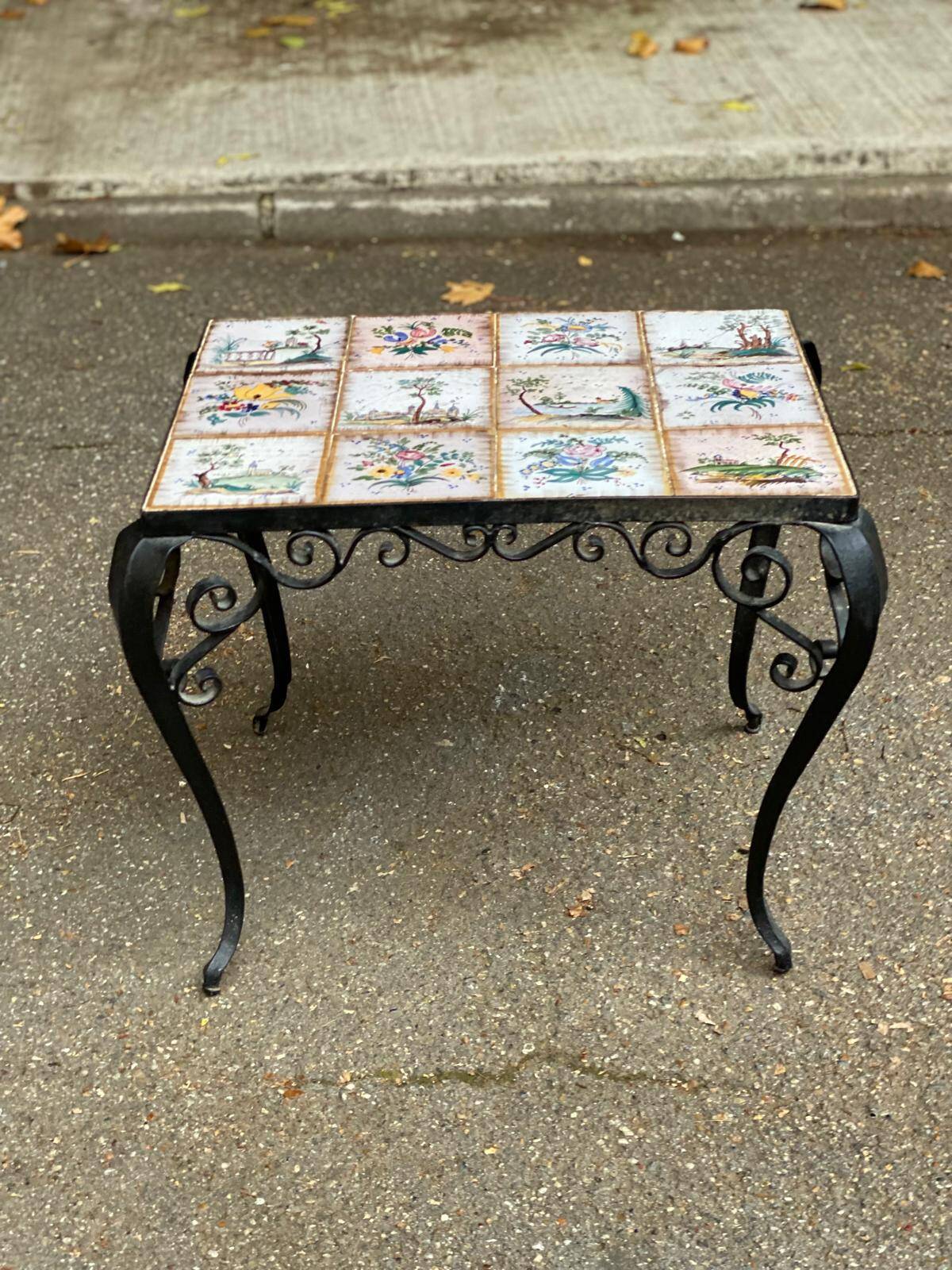 1960s ceramic coffee table, black and beige steel