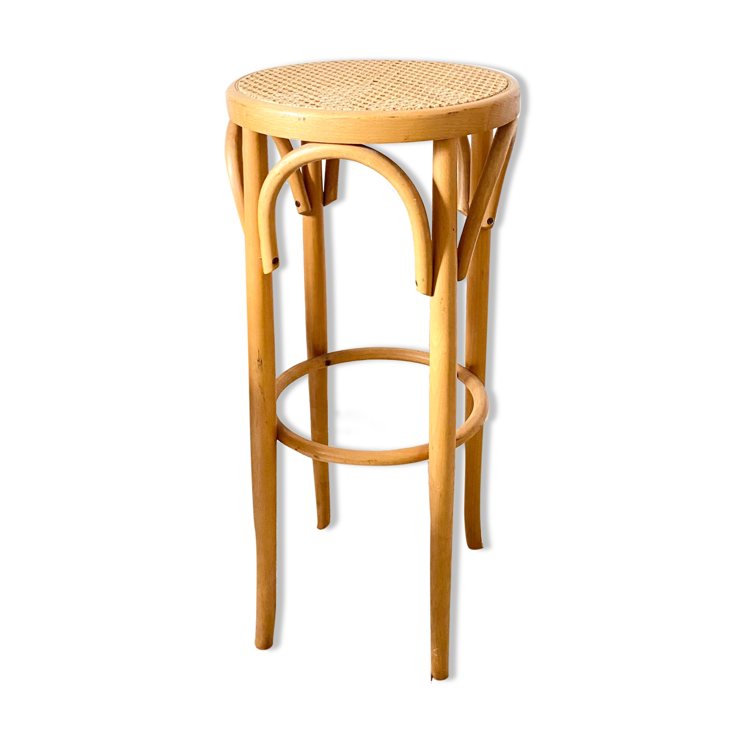 Tabouret de bar haut en rotin vintage