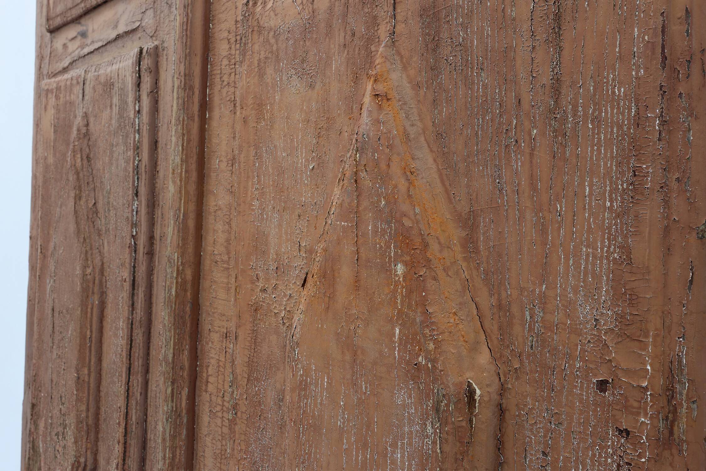 Large 17th century Monastery doors in terracotta lacquered oak, Portugal