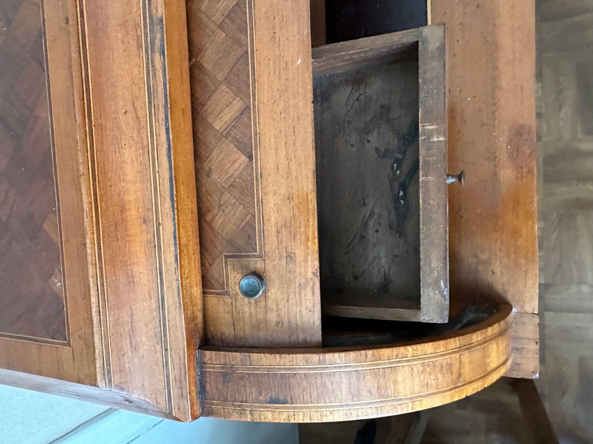 Cylindrical desk in cubic marquetry Louis XVI style late 19th, early 20th century