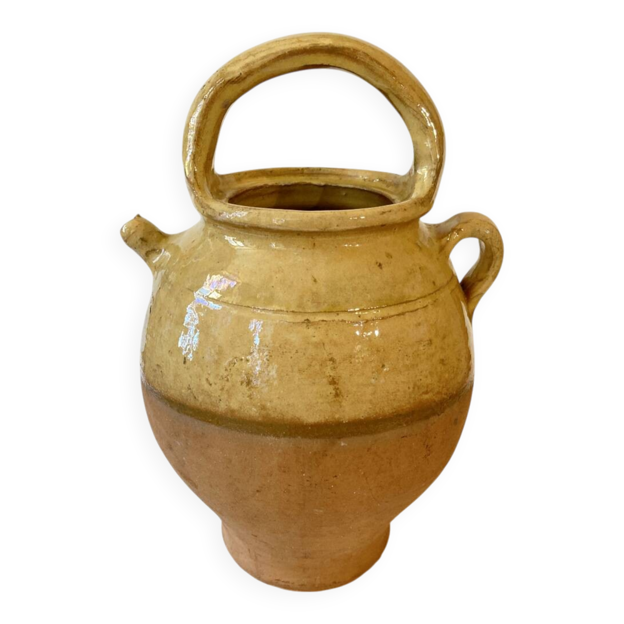 Antique Provençal jug / goat, in yellow glazed terracotta