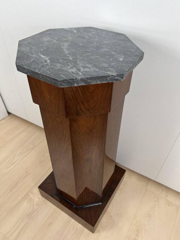 Cabinet de tambour Biedermeier en placage de noyer et marbre, France, années 1830