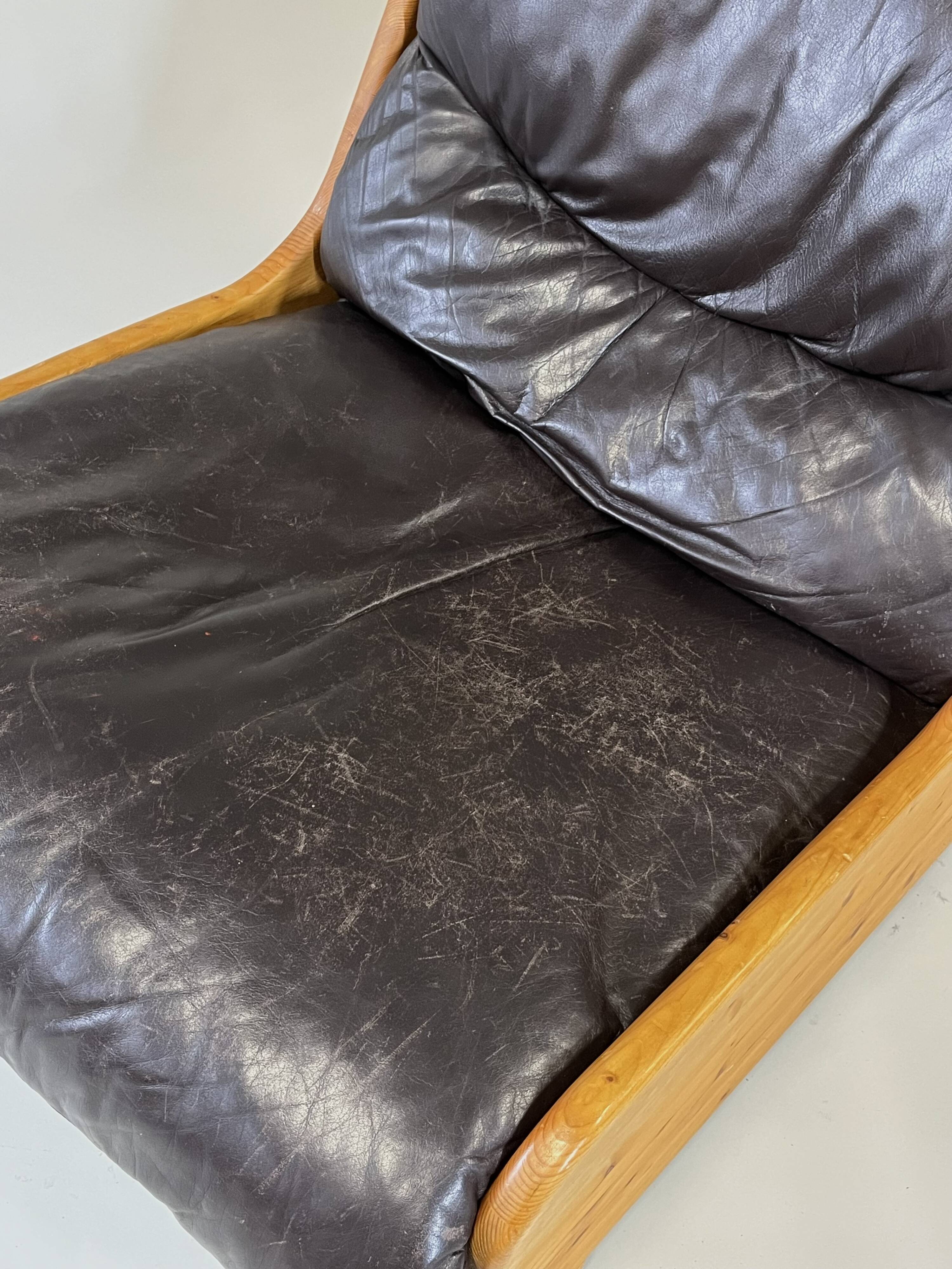 Vintage Brutalist Leather Armchair, 1960s–1970s