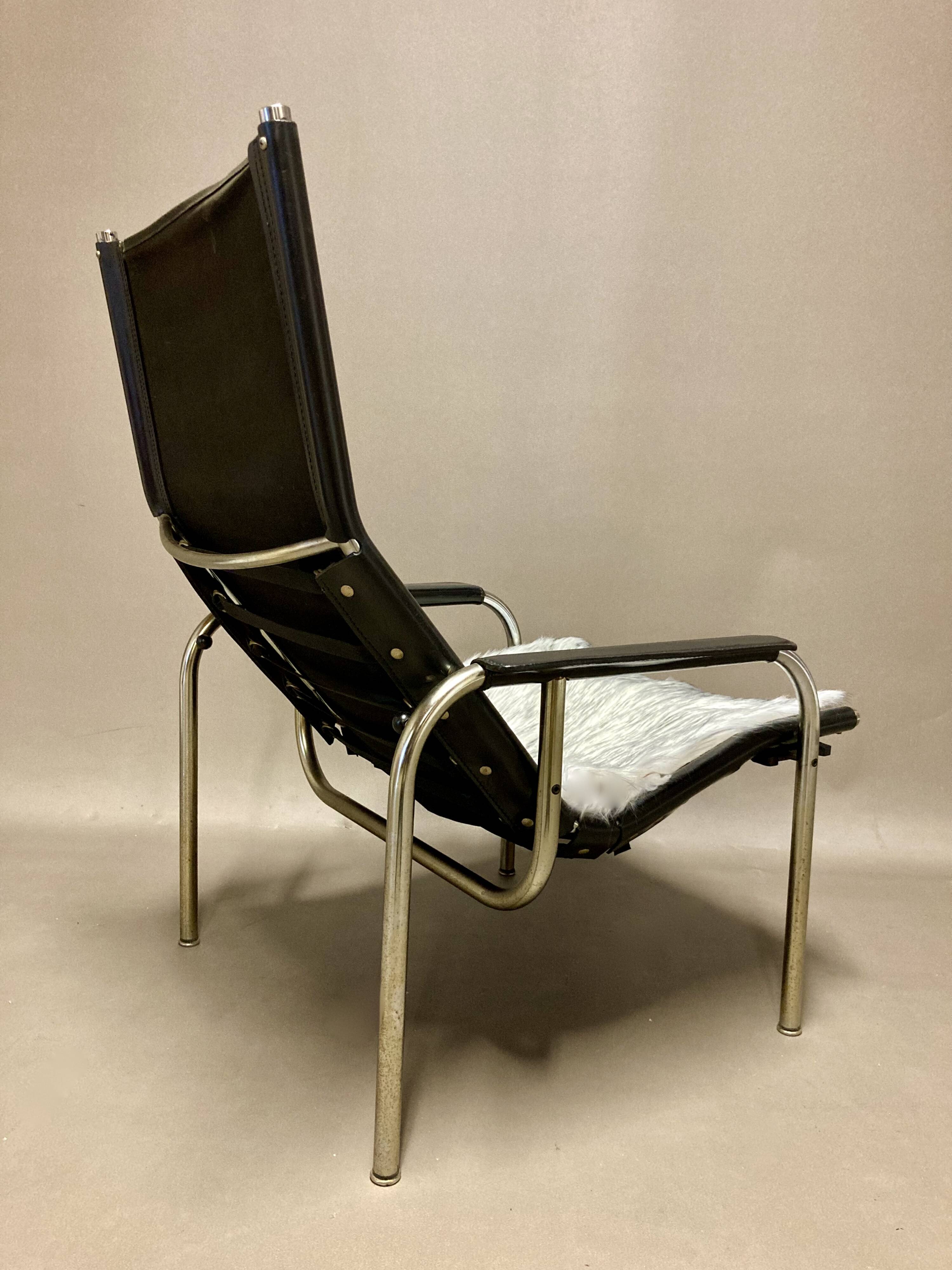 Black leather reclining relax armchair, 1960s design.
