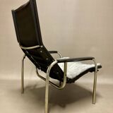 Black leather reclining relax armchair, 1960s design.
