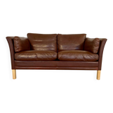 Danish mid-century vintage Mogens Hansen 2 person cognac brown leather sofa 60s