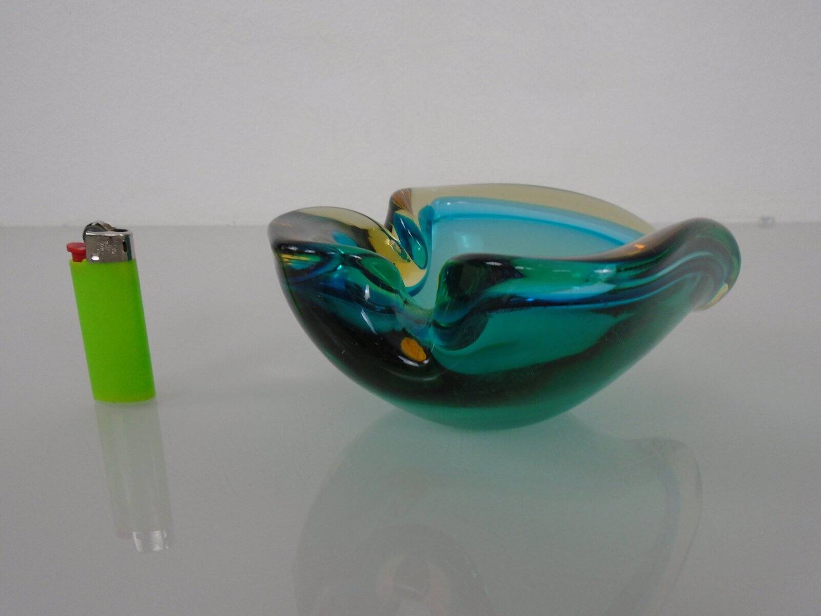 Brown & Turquoise Sommerso Murano Glass Ashtray, Italy, 1960s