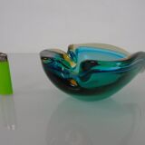 Brown & Turquoise Sommerso Murano Glass Ashtray, Italy, 1960s