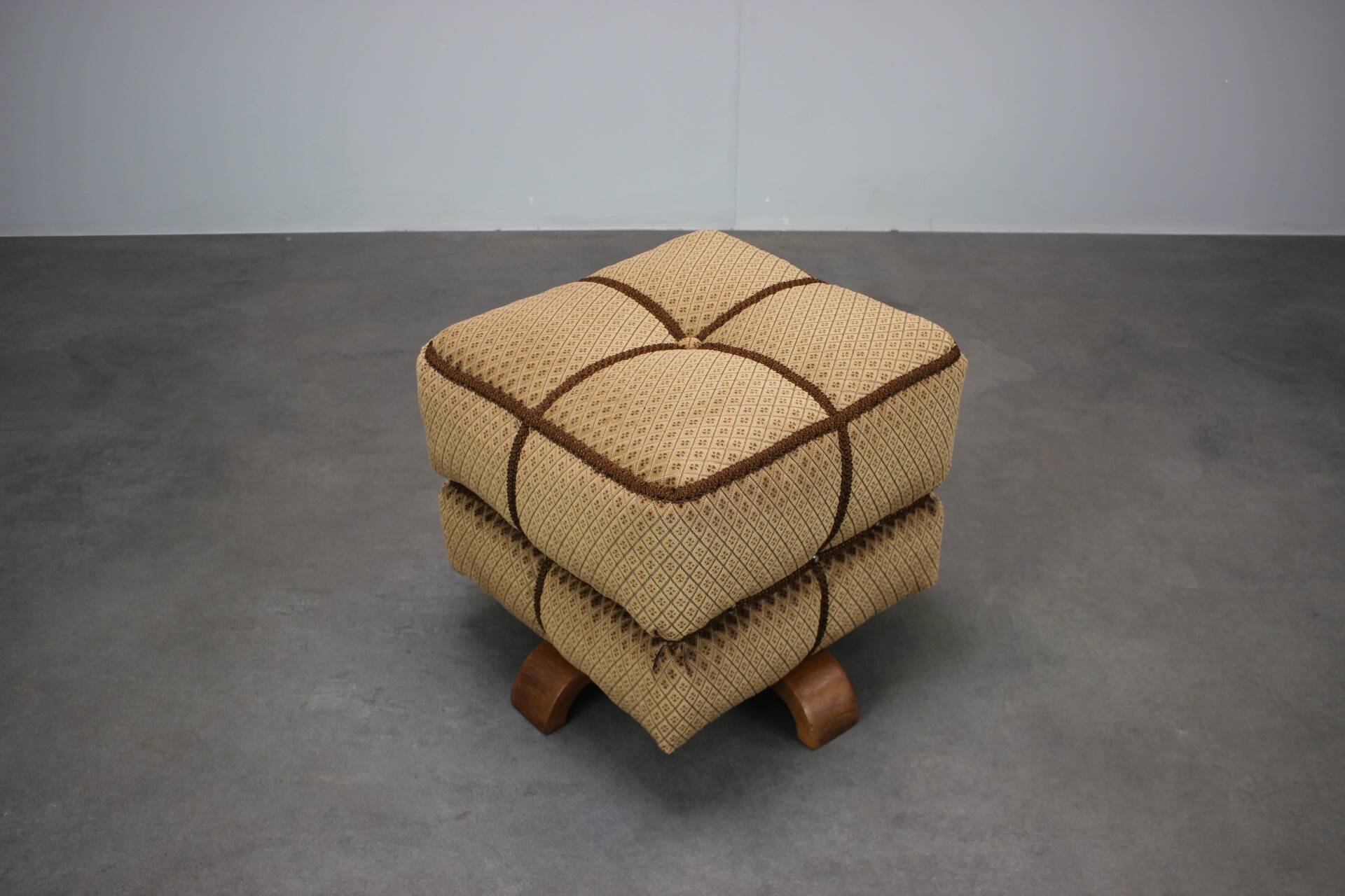 Jindřich Halabala stool in Art Deco velvet, Czechoslovakia, 1930s.