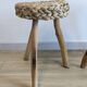 Pair of brutalist tripod stools attributed to Audoux & Minet.