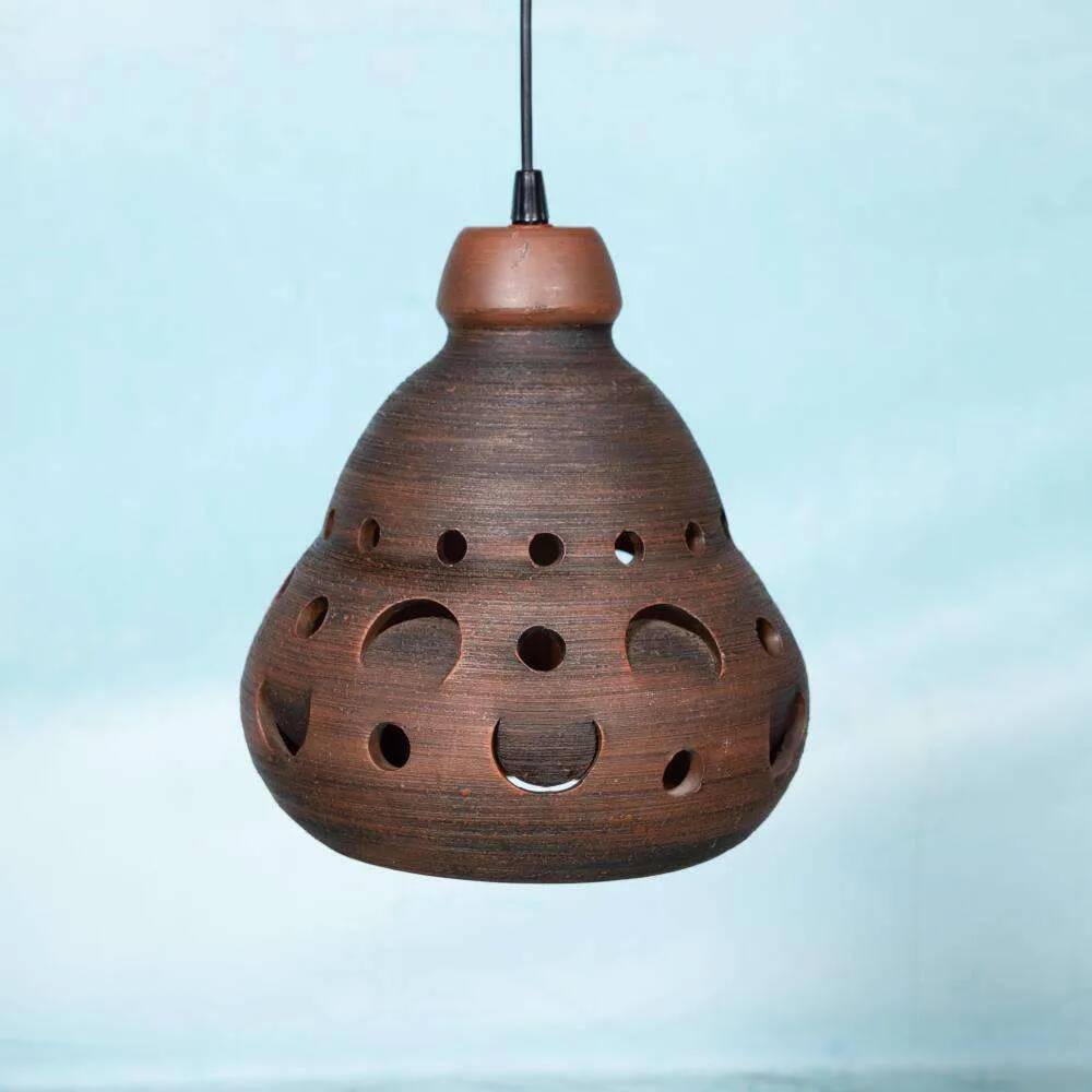 Suspended Japandi lamp in ceramic from the 60s/70s, vintage boho lamp.
