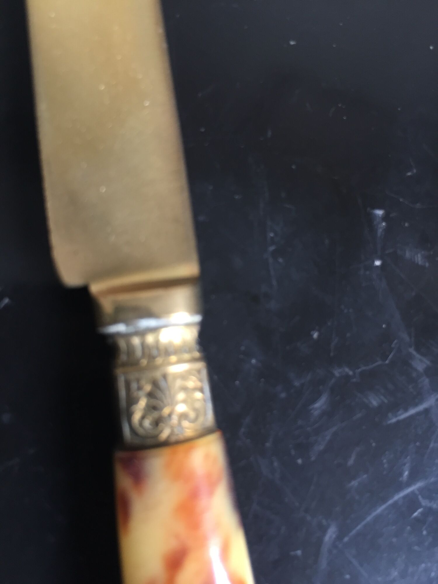 Dessert service of 12 horn and vermeil knives