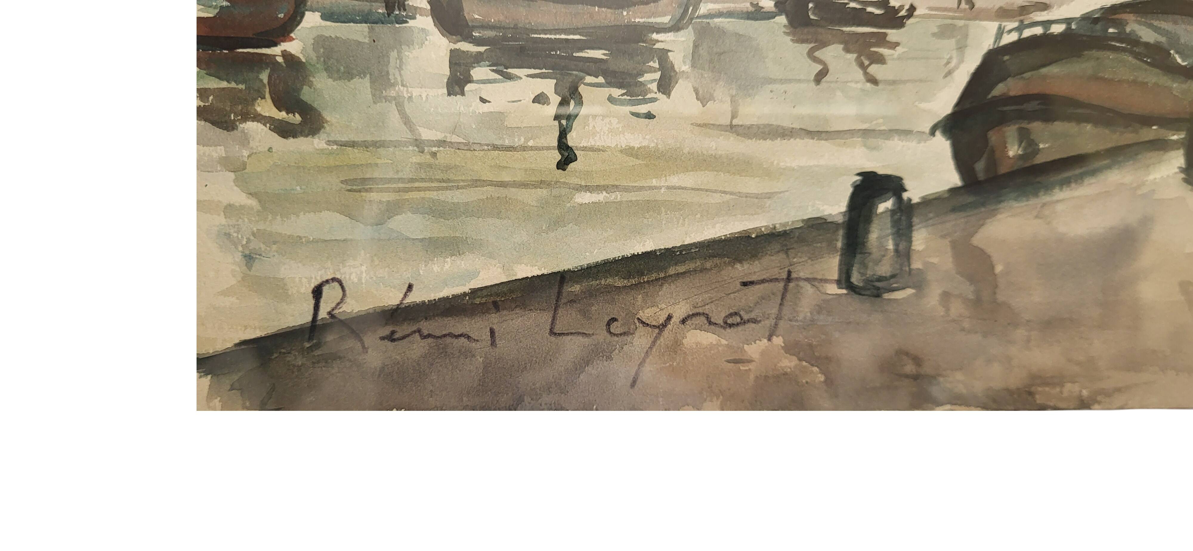 Watercolor "The Barges" by Rémi Leyrat