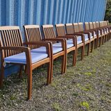 Stackable chair-armchair in solid teak with cushion by Vlaemynck