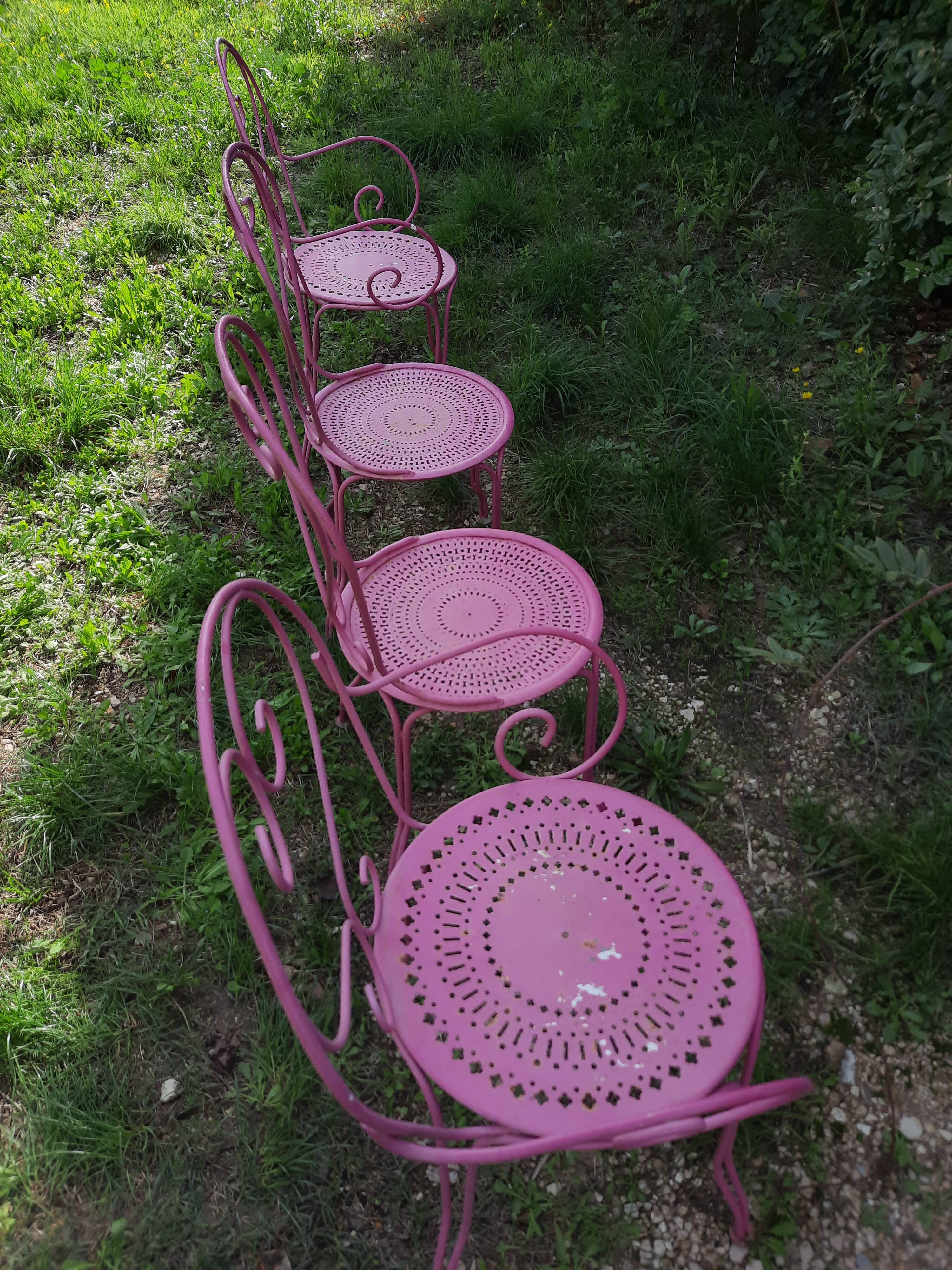 Set of 2 armchairs + 2 Fermob chairs in antique wrought iron