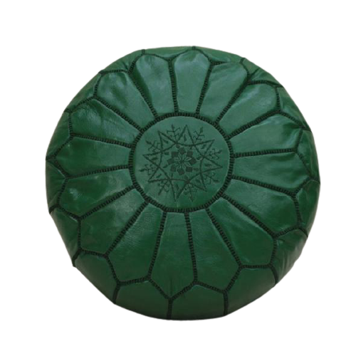 Moroccan pouf in green leather