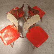 Set of 4 Ton (Thonet) red wooden chairs from the 1960s.