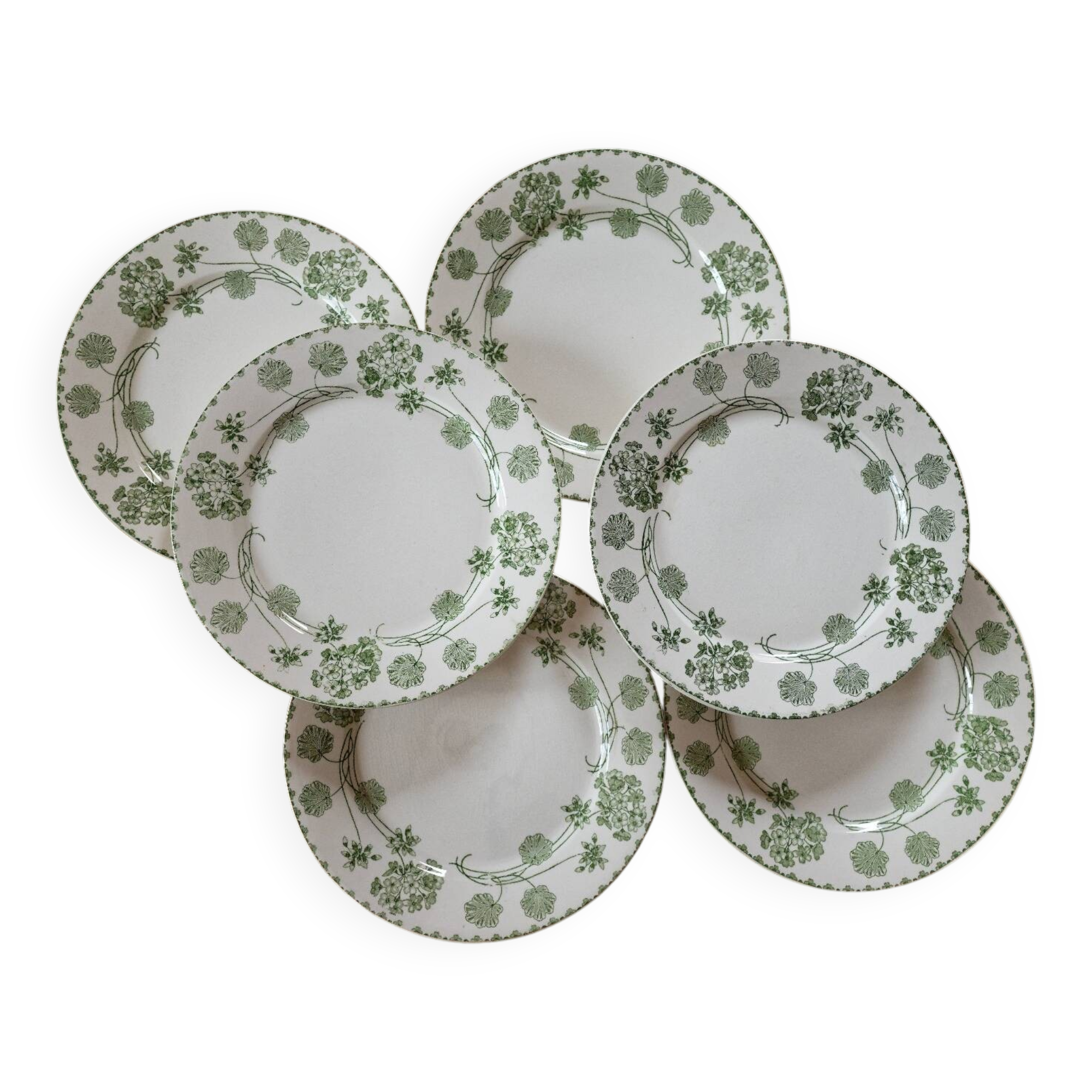 set of 6 flat plates ironstone Sarreguemines "Geranium"